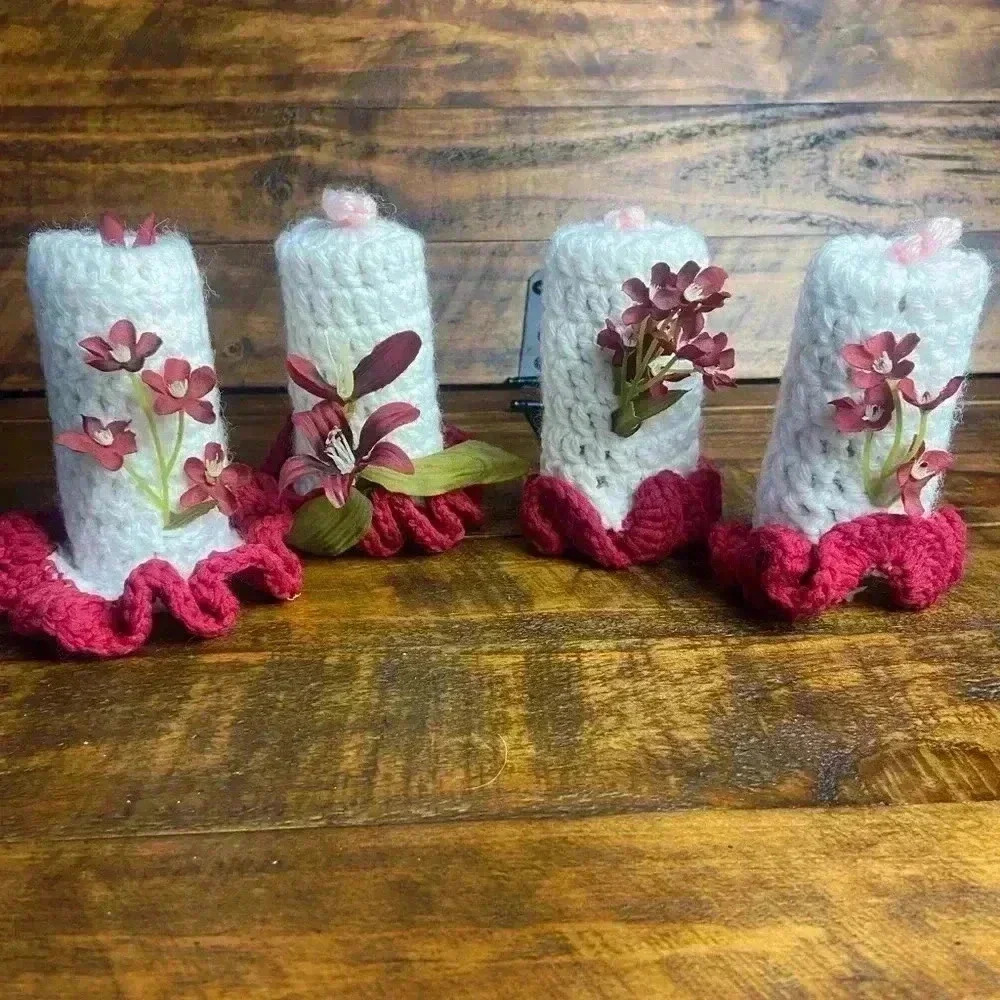 Vtg‎ Mid Century Knitted Crochet Candle Retro Christmas Decor Kitsch